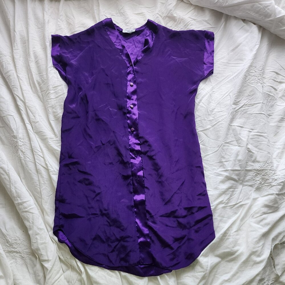Natalie Creations Satin Shirtdress Purple Woman Size M